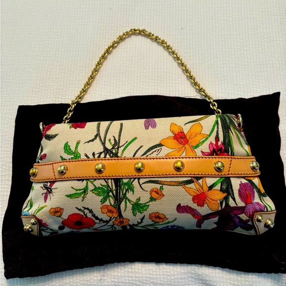 Gucci Vintage Flora Horsebit Clutch with Gold Chain - Picture 5 of 10